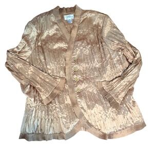 Vintage Tally Taylor Jacket Shiny Gold Crinkle Satin Blazer Women's 20 W READ